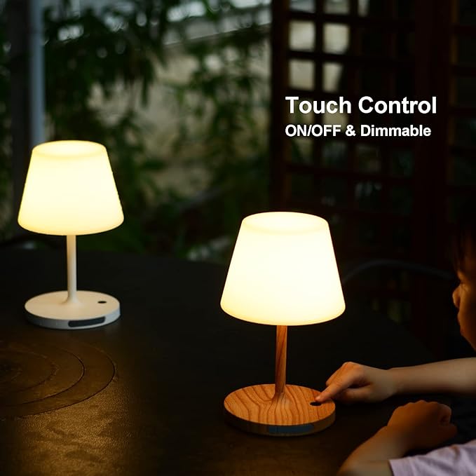 Outdoor Table Lamp/Cordless USB Rechargeable 4000mAh / 2700K LED/Touch Dimmable/Portable Battery Operated / IP44 Waterproof/PE Shade/Bedroom Dinning Camping Patio (Green, 9.6in)