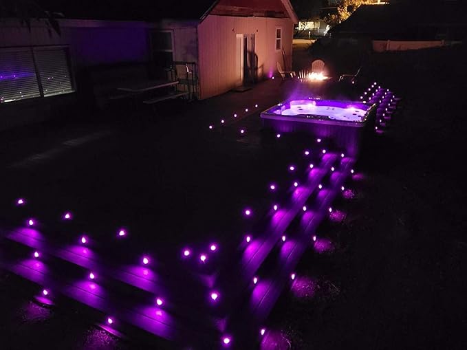 Sumaote 50pc LED Deck Lights Kit, Smart RGBW Φ1.22 Low Voltage Recessed Lighting IP67 Waterproof In-ground Landscape Lights for Steps, Wedge, Deck, Patio - Black Shell