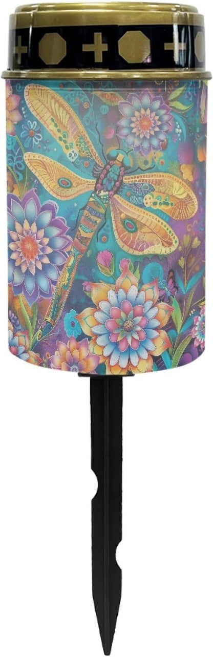 Boho Floral Dragonfly Garden Lights Solar Outdoor Pathway Lights Stake Lights Landscape Lighting for Yard Patio Driveway,LED Solar Lantern Outdoor Table Lamp,Wall Light Auto On/Off