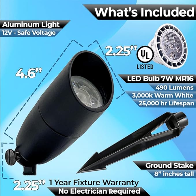 LED Spot Lights Outdoor 7W LED Landscape Light 111 - Black Solid Metal Low Voltage Lighting Spotlight Outdoor for | Lumora