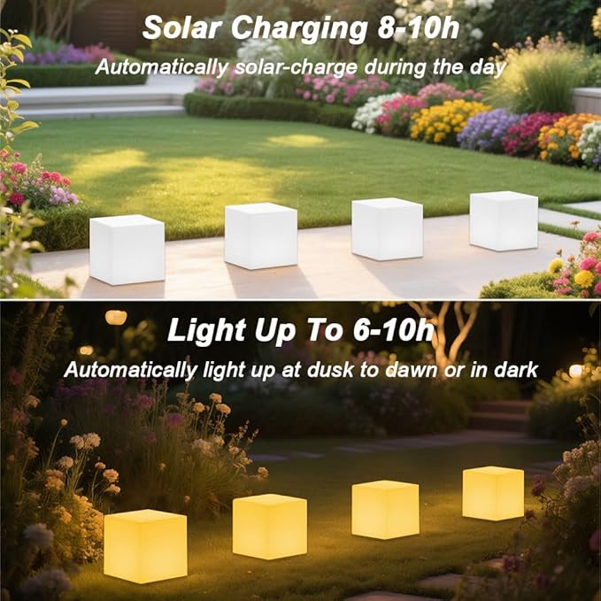 8-in Garden Solar Cube Light Outdoor, Waterproof Solar Cube Lamp for Outside w/Remote, 16 RGB Color 4 Mode Glow Tesseract Cosmic Cubes, Illuminate Cubes Mood Lamp w/Ground Stake for Patio Yard Pathway