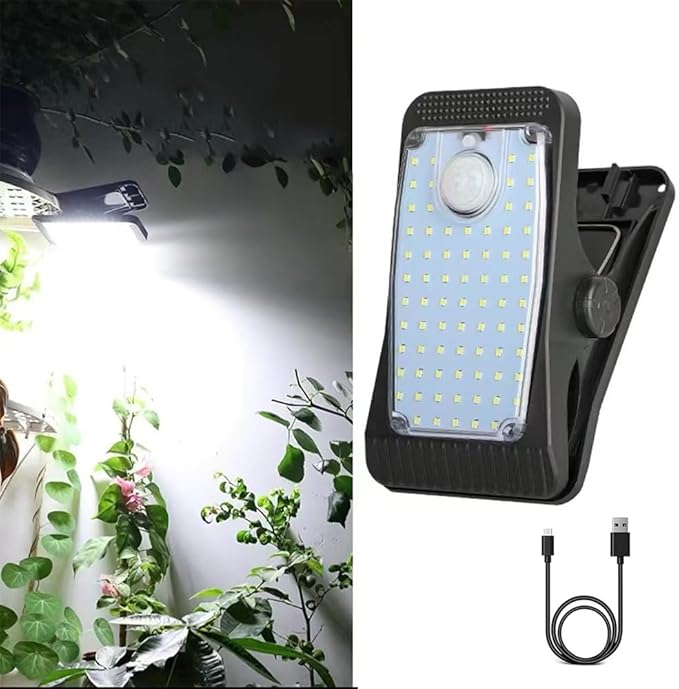 New Enhanced 73 LED Outdoor Solar Clip Light, Portable Lighting with Motion Sensor, Waterproof Solar&USB Powered Courtyard Atmosphere Decorative Lights,3 Modes Path Light.