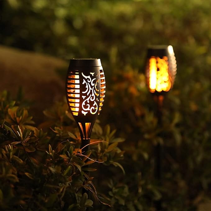 8-Pack Solar Lights 12 LED Flickering Flame Solar Torches Lights 19" Waterproof Outdoor Lighting Solar Powered Pathway Lights Landscape Decoration Lighting Auto On/Off for Garden Patio Yard