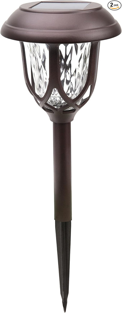 Alpine Corporation 17" Tall Super Bright High Lumen Outdoor Solar Powered Pathway Light Stakes, Bronze (Set of 2)