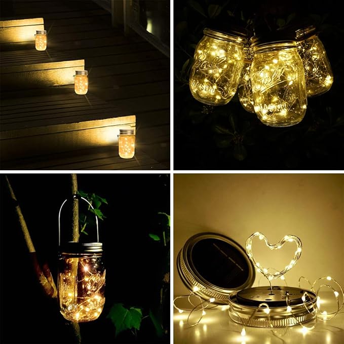 SunKite Solar Mason Jar Lights [Updated], 8 Pack 20 LED Waterproof Fairy Firefly Jar Lids String Lights with | Lumora