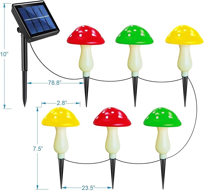 Upgraded Outdoor Solar Garden Mushroom Lights(6 Mushrooms Lamps), 8 Modes Outside Waterproof Solar Powered Christmas Lights Decoration, Yard, Lawn, Pathway... (Multi-Colored)