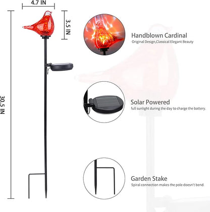 Bshine Solar Garden Decoration Outdoor Cardinal Lights, Hand Blown Glass Waterproof Solar Light Stake Red Cardinal Decorate Paths, Pathways, Lawns and Yards Art for Mom Gift, 2 Pack
