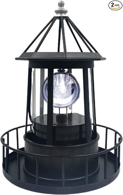 LED Solar Powered Lighthouse, 360 Degree Rotating Lamp Courtyard Decoration Waterproof Garden Smoke Towers Statue Lights for Outdoor Garden Pathway Patio