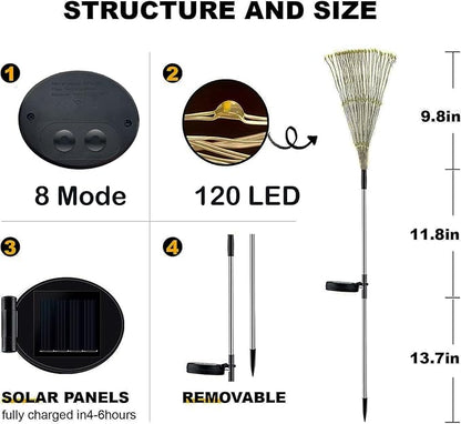 2 Pack Solar Garden Lights 240 LED - Waterproof Firework Starburst Outdoor Lights with 8 Mode, Solar Powered Flower Firework Light for Garden, Pathway, Patio, Yard, Flowerbed Decor Colorful