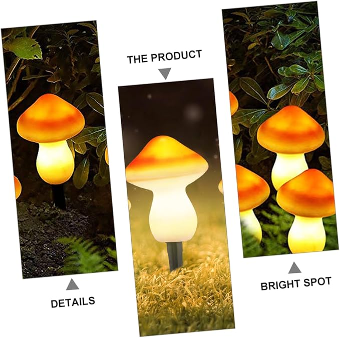 Hemoton Solar Powered Outdoor Garden Lights Led Mushroom Stake Lamp Auto-dimming Solar Pathway Light