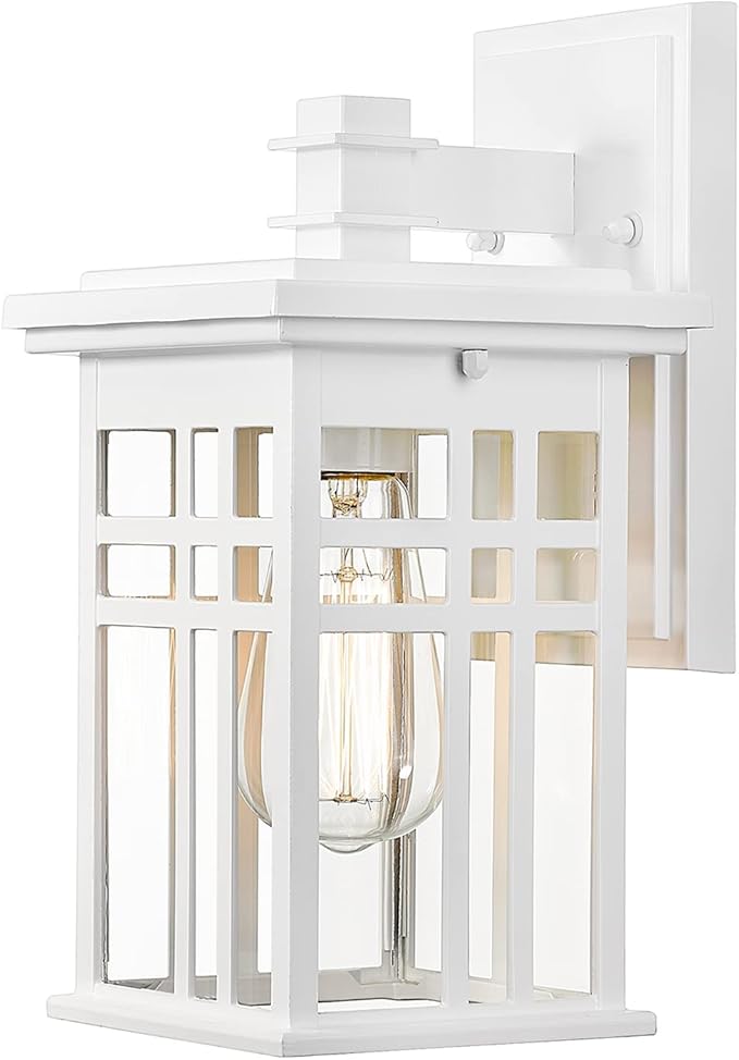 zeyu Modern Outdoor Wall Light - 12 Inch Exterior Light Fixture for House Front Porch, Clear Glass Shade in White | Lumora