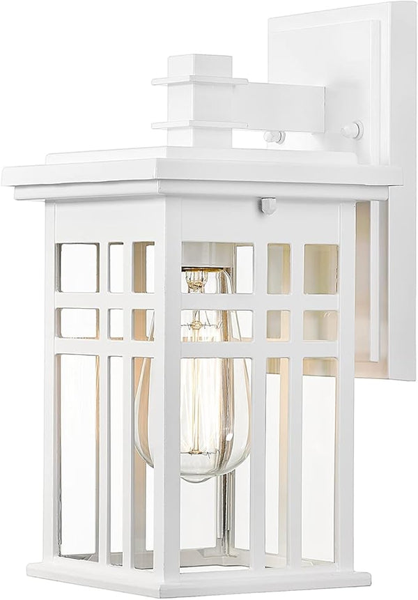 zeyu Modern Outdoor Wall Light - 12 Inch Exterior Light Fixture for House Front Porch, Clear Glass Shade in White | Lumora