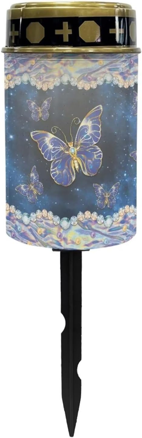 Butterfly Print Solar Garden Light Waterproof Solar Lights for Outdoor Easy Fixed Solar Light Cemetery Light for Grave Home Decor Landscape Solar Light