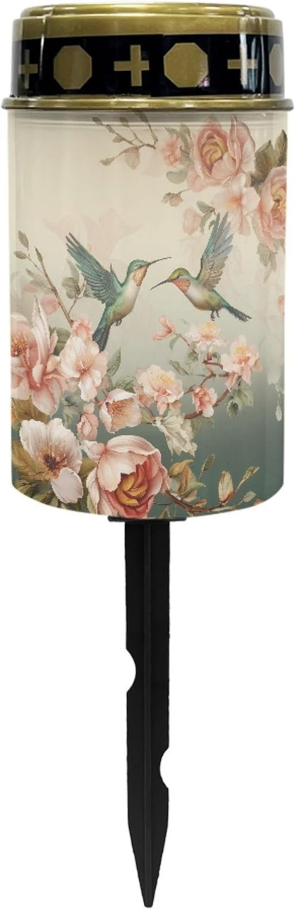 Hummingbird Floral Outdoor Solar Garden Stake Lights Flameless Pathway Lights for Yard Patio,Pretty Landscape Lighting Solar-Powered Fairy Light for Outside,Warm White Walkway Lights