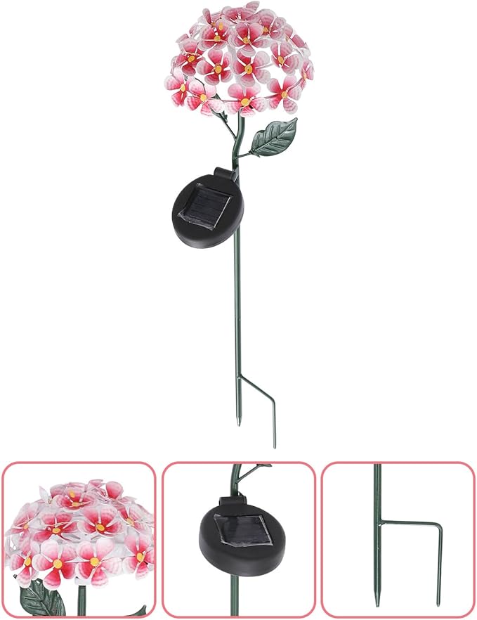 ARTIBETTER Solar Hydrangea Outdoor Lawn Stick Lamp, Red Solar Garden Path Light with Ground Stake for Patio and Yard Decoration