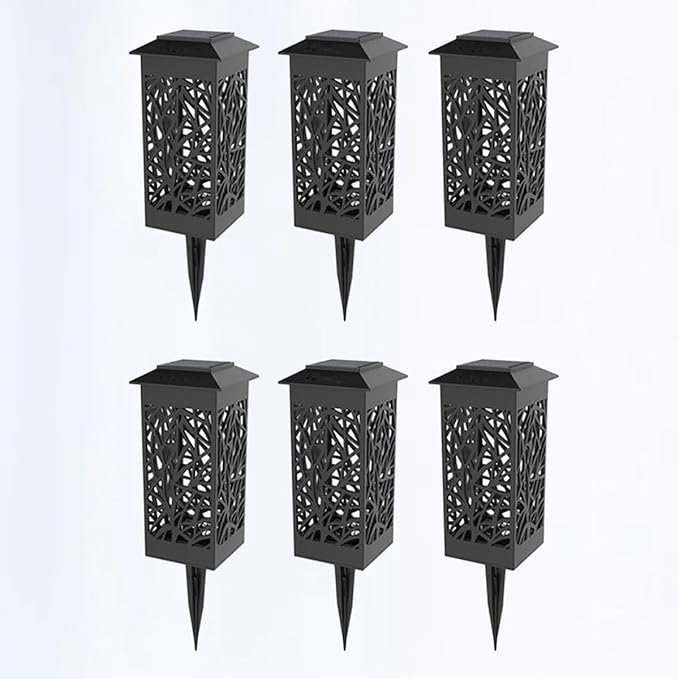 6pcs Solar Hollow-Out Ground Plug Lights Waterproof Garden Solar Path Lights Warm White for Outdoor Lawn Landscape
