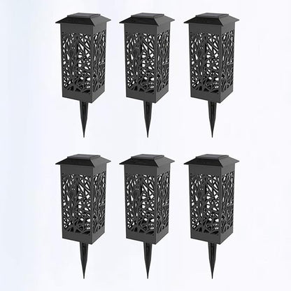 6pcs Solar Hollow-Out Ground Plug Lights Waterproof Garden Solar Path Lights Warm White for Outdoor Lawn Landscape