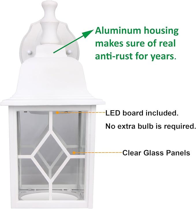 LIT-PaTH Outdoor LED Wall Lantern, White Large Exterior Wall Light Fixture, 5000K Daylight White, 11W 1000 Lumen | Lumora