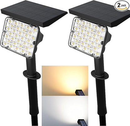 Magictec 2-Pack Solar Spotlights with 64 LEDs, IP65 Waterproof Outdoor Landscape Lights, 2-in-1 Wireless Solar Wall Lights for Garden and Driveway, Cool White & Warm White, 4 Modes