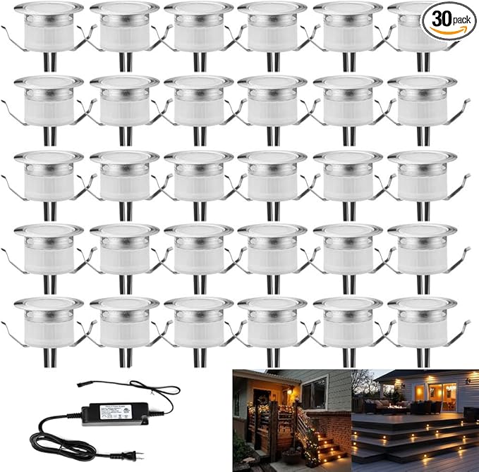 FVTLED LED Deck Lights Set, 30pcs Φ1.22 Low Voltage Waterproof Recessed Deck Lamp Warm White LED In-ground Lighting | Lumora