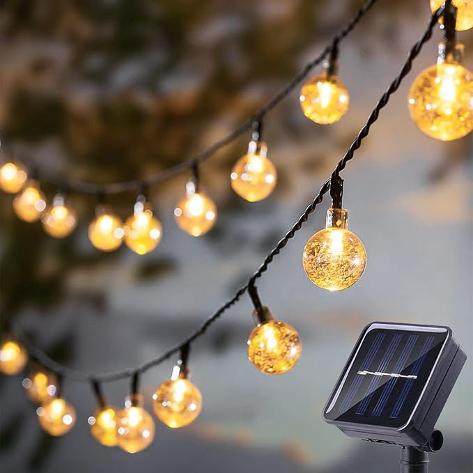 Solar String Lights, Small Crystal Ball ，Outdoor String Light 60 LED 40ft 8 Lighting Modes Waterproof Solar Powered Patio Solar Light for Garden Yard Porch Wedding Party Decor (Warm White)