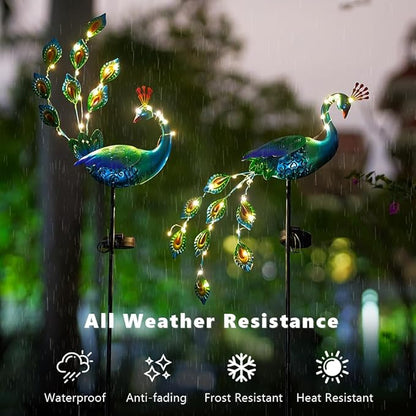 DREAMSOUL Peacock Solar Lights Outdoor 2 Pack, Waterproof Outdoor Solar Lights for Yard Pathway Peacock Garden Decor