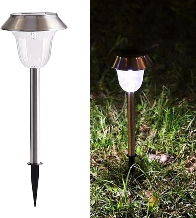 DOITOOL Solar Stainless Steel LED Ground Plug Light White Solar Garden Lawn Lamp Outdoor Landscape Path Lighting for Yard and Patio