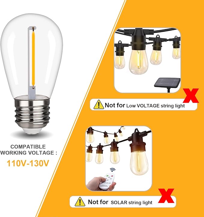 BORT 48Pack S14 LED Replacement Light Bulb, Shatterproof Outdoor String Light Bulbs, 1 Watt to Replace 11Watts | Lumora