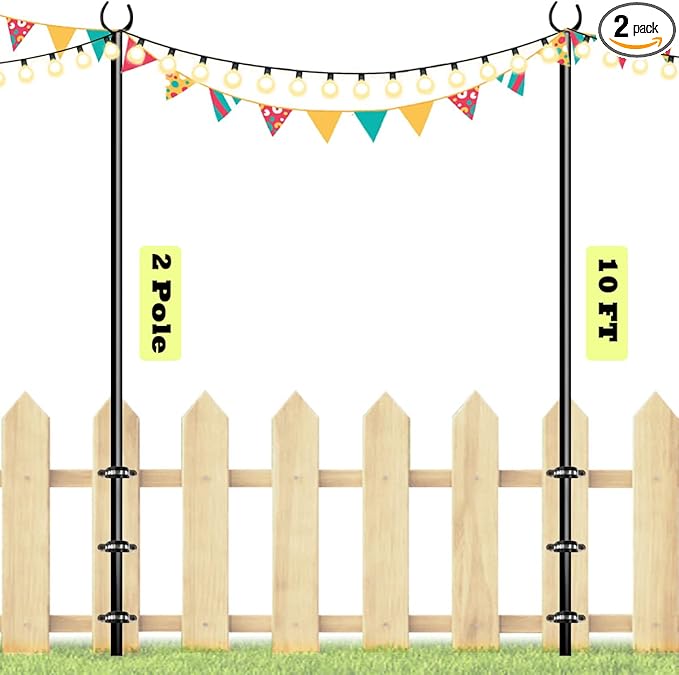 10ft String Light Poles for Outdoors, Outside Light Poles for Deck, Fence, Backyard, Patio, Outdoor Lighting, Matte | Lumora