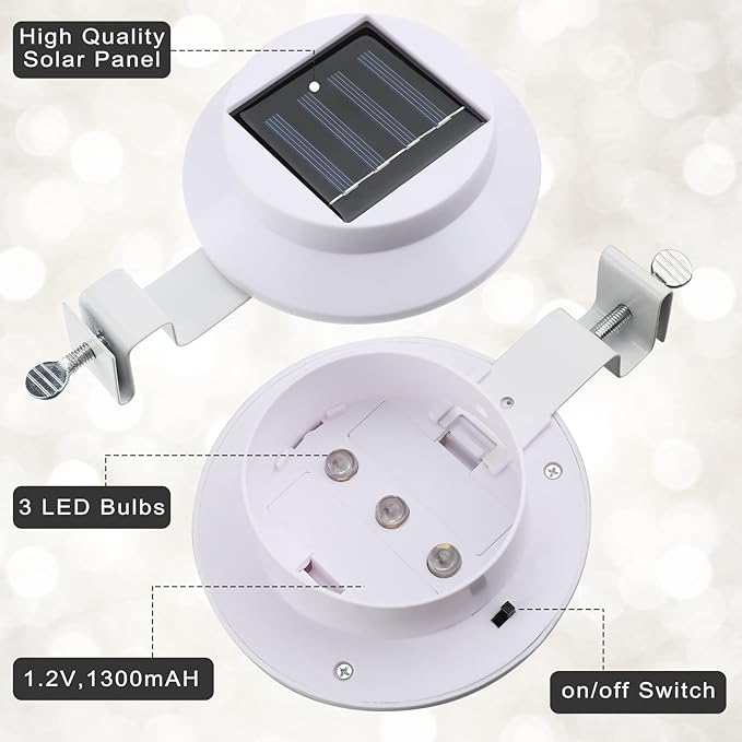 16 Pcs Solar Powered LED Gutter Lights 3 LED Deck Gutter Solar Lights Outdoor Waterproof LED Garden Yard Wall Lamp | Lumora