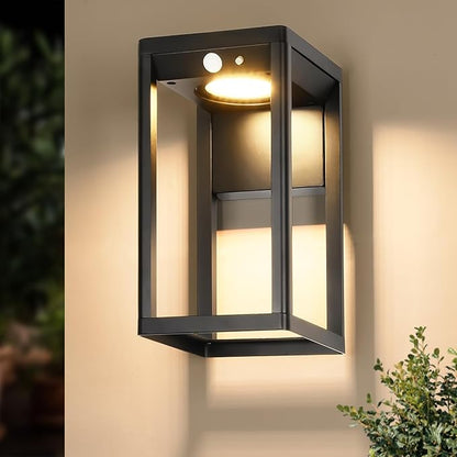 Solar Outdoor Wall Light with Motion Sensor - 600 Lumen Aluminum Solar Sconce Lights Outdoor, Dusk to Dawn Wall Lantern for Garage, Porch, Front Door. IP44 Waterproof, Black