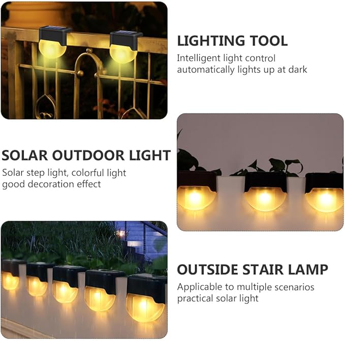 Gadpiparty 4pcs Solar Stair Lamp Outdoor Waterproof LED Solar Energy Steps Lights Warm White Landscape Pathway Lighting for Garden Yard Deck Rails