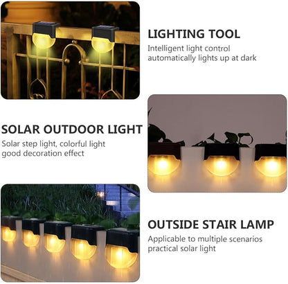 4pcs Solar Outdoor Stair Lights Warm White LED Waterproof Solar Power Pathway Lamps for Garden Patio Yard Step Lighting