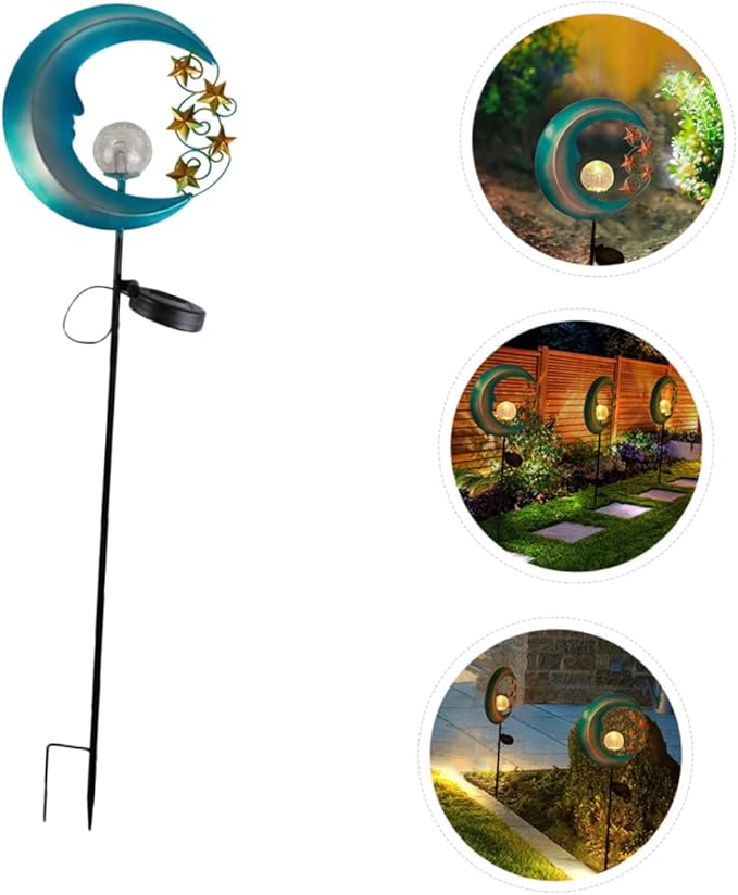 Mikikit 1pc Solar Powered Moon Shaped Ground Inserted Light for Outdoor Gardens Lawn Decor Easy Installation Solar Pathway Lamp for Yards and Walkways
