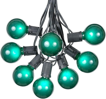 100 Foot G50 Outdoor Patio String Lights with 125 Green Globe Bulbs – Indoor Outdoor String Lights – Market Bistro Café Hanging String Lights – C9/E17 Base - Black Wire
