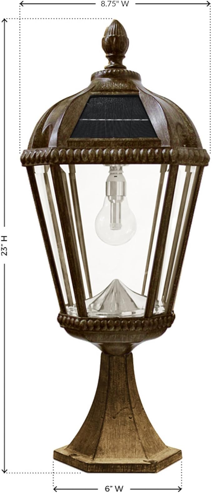 Gama Sonic Outdoor Solar Post Light with Pier Base, Weathered Bronze Finish Aluminum and Beveled Glass, Royal Bulb | Lumora