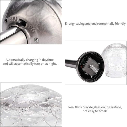 TOPINCN Solar Powered, Crackle Glass, Stainless Steel, Colorful LED Solar Lights, IP65, 2 Pack
