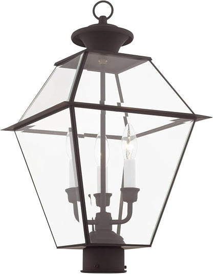 Livex Lighting Lantern 2384-07 Westover 3-Light Outdoor Post Head, Bronze, 21.50x12.00x12.00