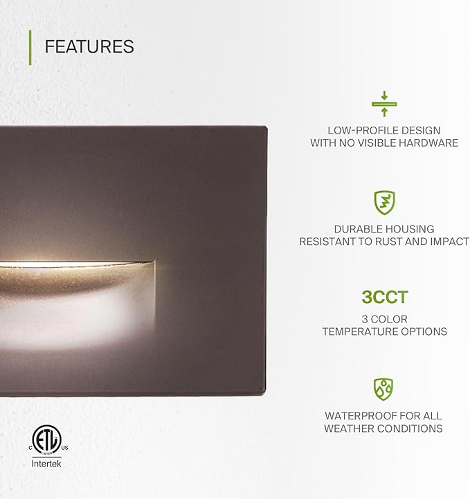 ASD LED Recessed Step Light Fixture, Outdoor & Indoor Tread Lighting | 3CCT, Dimmable, Waterproof, ETL Listed | 3W | Lumora