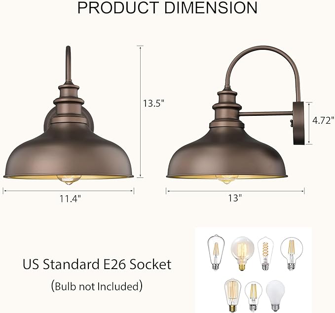 Bestshared Outdoor Barn Light,Outdoor Wall Sconce, Farmhouse Porch Wall lamp, Anti-Rust Front Door Lighting Fixture for House, Doorway, Patio, Garage (ORB+Gold, 2pack)