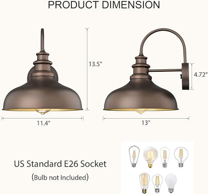 Bestshared Outdoor Barn Light,Outdoor Wall Sconce, Farmhouse Porch Wall lamp, Anti-Rust Front Door Lighting Fixture for House, Doorway, Patio, Garage (ORB+Gold, 2pack)