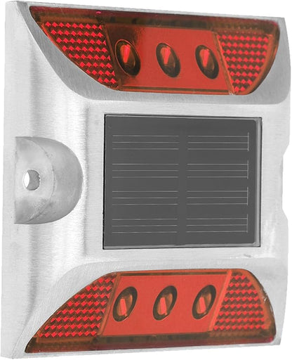Walfront LED Ground Light Solar Deck Lights for Driveway Pathway Garden, Cast Aluminum Outdoor Light with 1000m Visibility Automatic OnOff for Sidewalk Yard (Red)