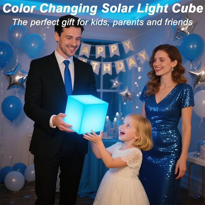 8-in Garden Solar Cube Light Outdoor, Waterproof Solar Cube Lamp for Outside w/Remote, 16 RGB Color 4 Mode Glow Tesseract Cosmic Cubes, Illuminate Cubes Mood Lamp w/Ground Stake for Patio Yard Pathway