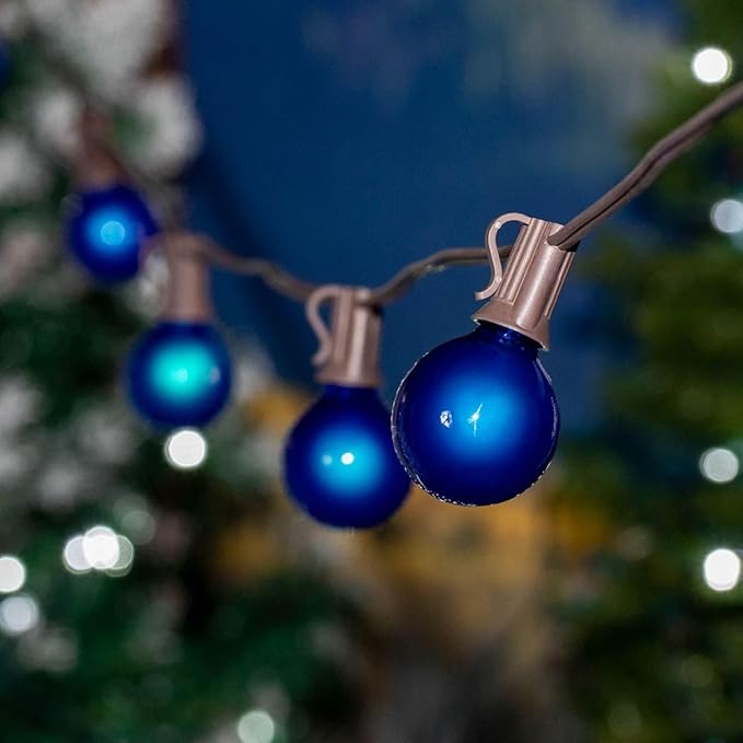 100 Foot G40 Outdoor Patio String Lights with 125 Blue Globe Bulbs – Indoor Outdoor String Lights – Market Bistro | Lumora