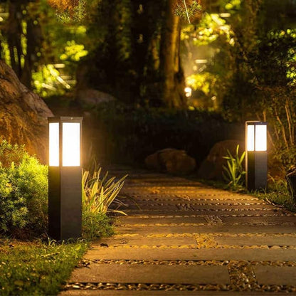 Outdoor Solar Pathway Lights, Modern 23.6in LED Landscape Bollard Lamp with Remote Control, Dual Color Temperature Garden Post Lighting for Driveway Patio Yard Decoration