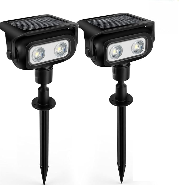 Solar Lights Outdoor, Motion Sensor Outdoor Solar Spotlights Waterproof, Outside Wall Lights, Outdoor Lights Solar Powered for Garden/Patio/Yard/Lawn/Backyard, Warm Yellow Light, 2 Packs