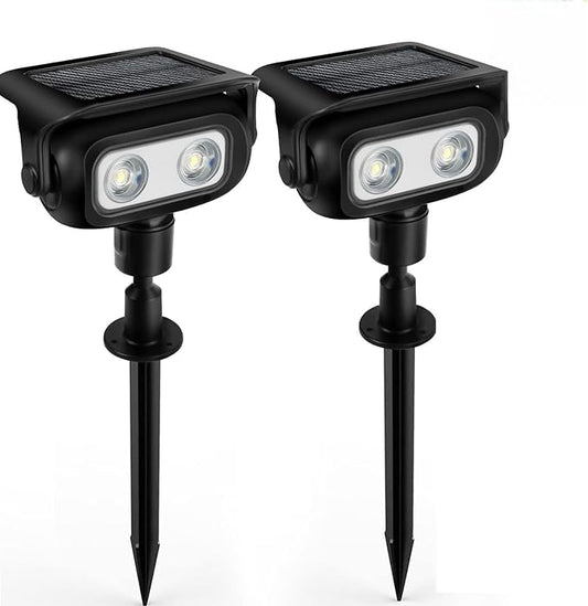 Solar Lights Outdoor, Motion Sensor Outdoor Solar Spotlights Waterproof, Outside Wall Lights, Outdoor Lights Solar Powered for Garden/Patio/Yard/Lawn/Backyard, Warm Yellow Light, 2 Packs