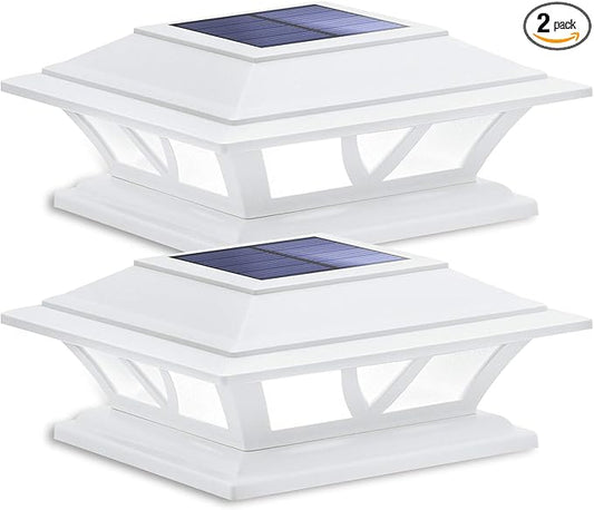 SIEDiNLAR Solar Post Lights Outdoor 2 Modes LED Fence Deck Cap Light for 4x4 5x5 6x6 Posts Garden Patio Decoration Warm White/Cool White Lighting White (2 Pack)