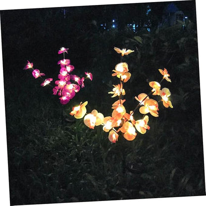 2pcs Solar Garden Light Orchid Shape Outdoor Decorative Solar Pathway Lamp for Driveway and Landscape Purple Energy Saving Easy Installation Design