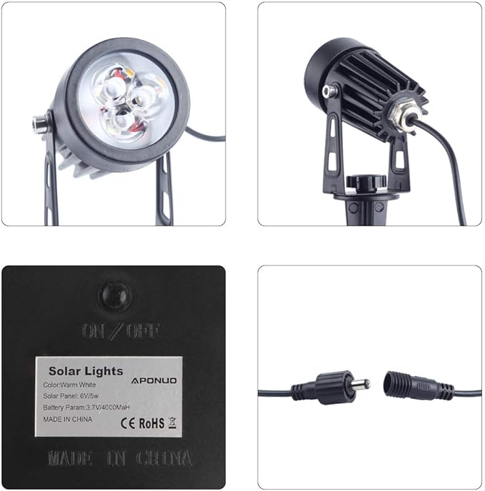 APONUO Solar Spotlights Landscape Lights Low Voltage Outdoor Solar Spotlight IP65 Waterproof 9.8ft Cable Auto | Lumora